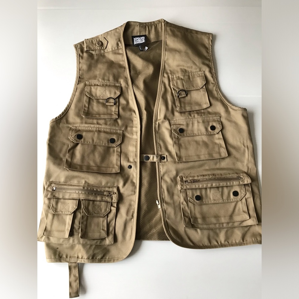 Reclaimed Vintage Medium Khaki Tan Tactical Vest Fly Fishing Hunting Vintage 90s